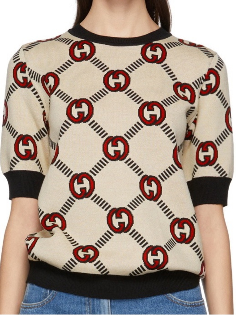 Authentic! Gucci Reversible Interlocking G Wool Sweater Short-Sleeve size Small